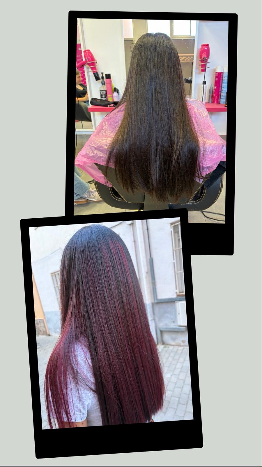 Antes y después: coloración roja sobre melena castaña